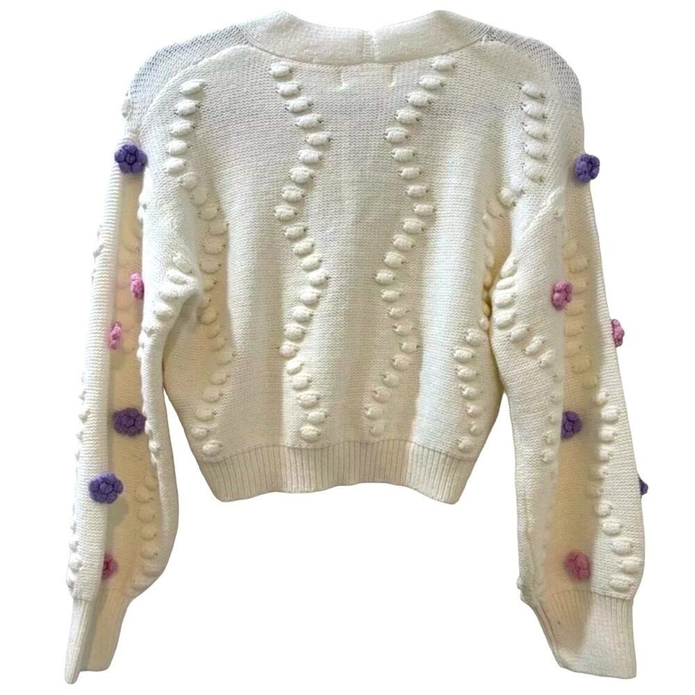 Jessica Simpson Embroidered Floral Knit Cardigan Sweater White Size S – NEW - Picture 3 of 6